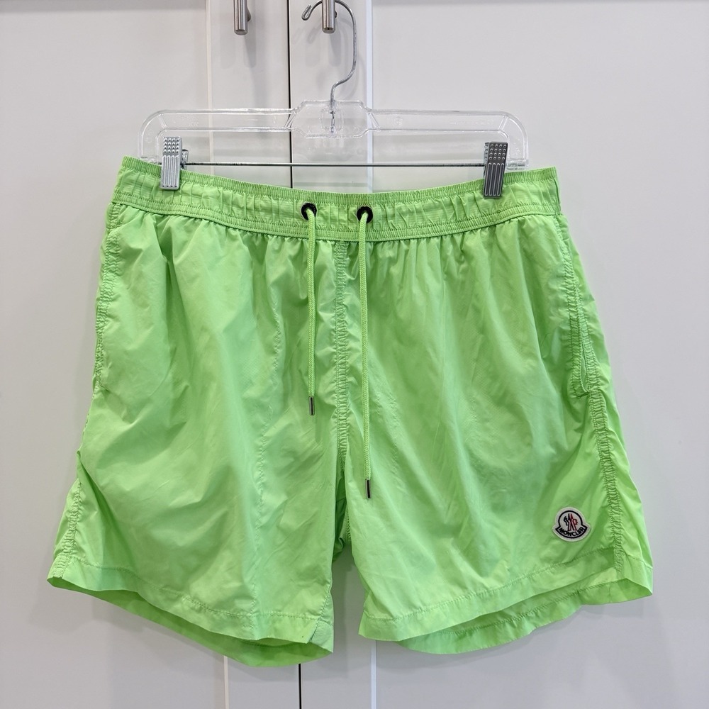 Moncler Boxer Mare Swim Shorts Neon Green Logo Patch Mesh Lined XXL